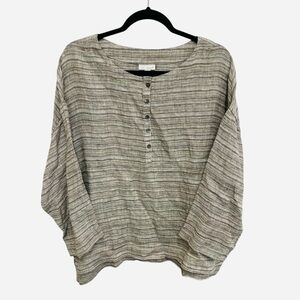 J. Jill Pure Jill textured 3/4 sleeve linen popover flowy lagenlook tunic top